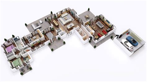 Simple House Plan With 5 Bedrooms 3d