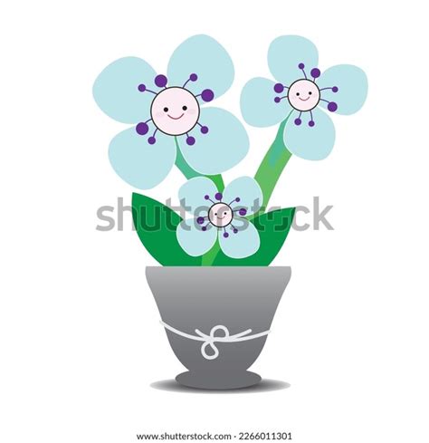 Cute Blue Flowers Pots Stock Vector Royalty Free 2266011301