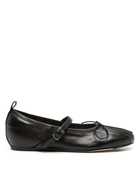 Simone Rocha Pleated Leather Ballerina Shoes In Black Lyst