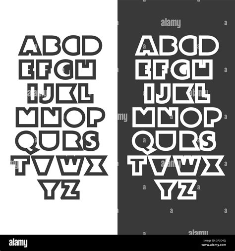 Modern Black and White Bold Font Set Design - Line Art Style Stock ...