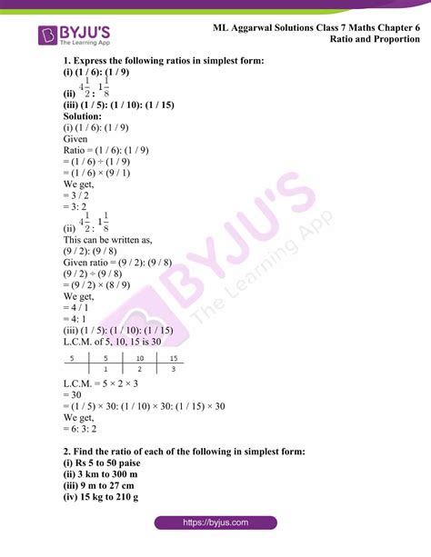 Ml Aggarwal Solutions For Class Maths Chapter Ratio And Proportion