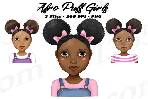 Little Black Girls With Afro Puffs African Clipart PNG