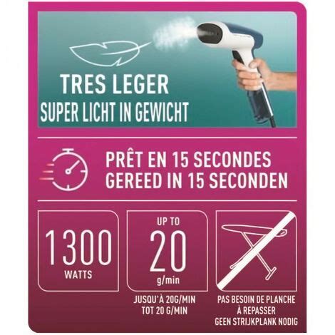 CALOR Défroisseur vapeur 70 ml Vapeur 20 g min Chauffe en 15 sec