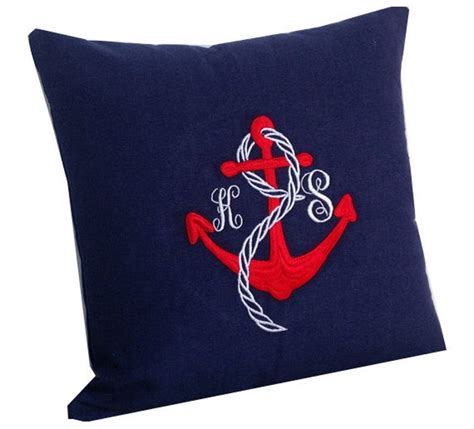 Embroidered Pillow Nautical Monogram Pillows Custom Letter Etsy