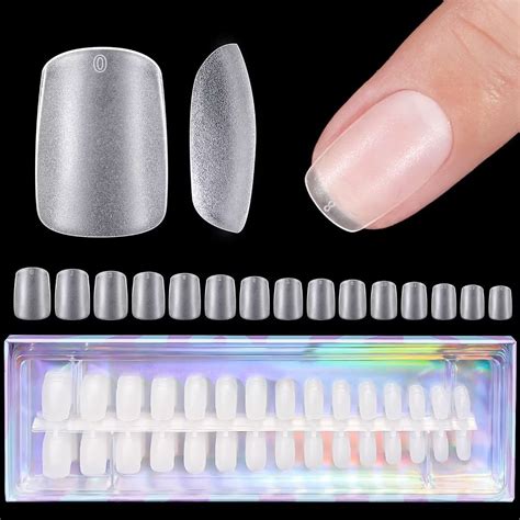 BTArtbox 300Pcs Short Square Clear Gel Nails 15 SizesFull Matte X