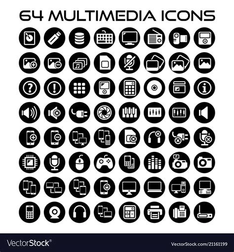 64 multimedia flat icon pack Royalty Free Vector Image