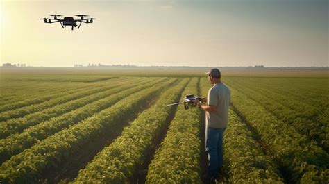 Premium Photo Farmer Using A Drone For Crop Monitoring And Analysis