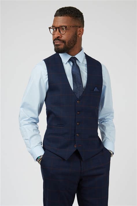 Marc Darcy Edinson Navy Checked Waistcoat