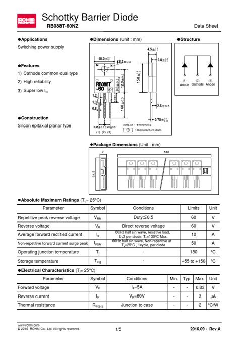 Rb T Nz Datasheet Pdf Schottky Barrier Diode