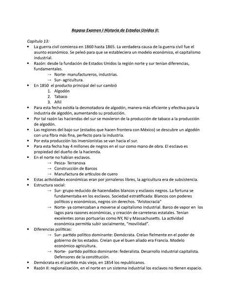 Repaso Examen I Historia De Estados Unidos Ii Repaso Examen I