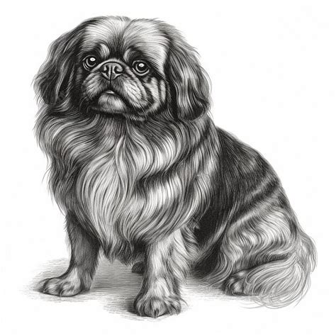 Pekinés estilo envolvente retrato de primer plano dibujo en blanco y negro lindo perro | Foto ...