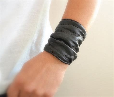 Black Leather Cuff Leather Wrap Bracelet Women Bracelet