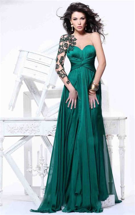 2015 Unique Dark Green Applique One Sleeve Backless Prom Dresses Dance Dresses Chiffon Short