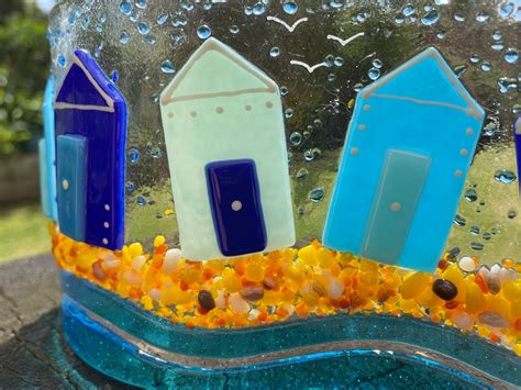 Beach Huts Fused Glass Beach Huts Glass Wave Seaside Scene Bathing Huts