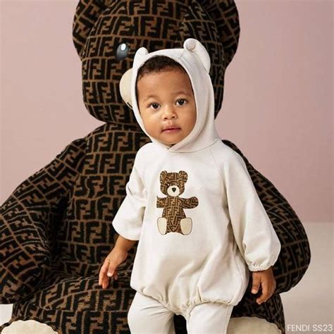 Fendi Baby Eid Beige Teddy Bear Ff Logo Babysuit T Set