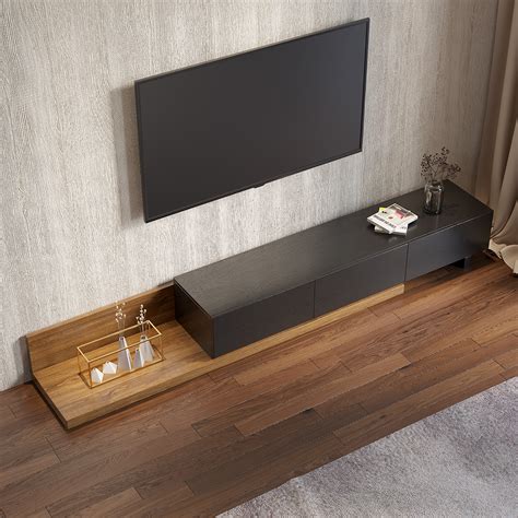 Crator Rectangle Wood Extendable TV Stand Black And Walnut Media