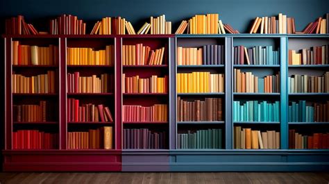 Premium AI Image | Bookshelf with colorful rainbow folders Wallpaper with straight view of open ...