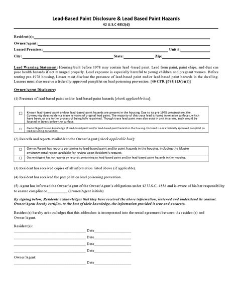 Printable Lead-Based Paint Disclosure Form