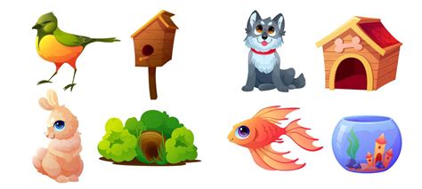 Set pets, domestic animals and their homes, vector 14032046 Vector Art at Vecteezy