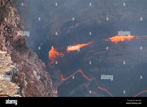 Volcanic Eruption With Red Hot Lava At Pu U O O Vent Kilauea Hawaii Usa