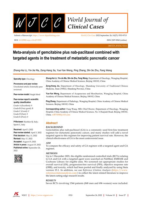 Pdf Meta Analysis Of Gemcitabine Plus Nab Paclitaxel Combined With Targeted Agents In The