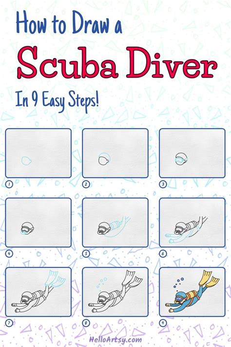 How to Draw a Scuba Diver (9 STEPS!) Easy Scuba Diver Drawing Lesson ...