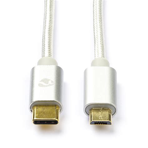 USB C Naar Micro USB Kabel 2 Meter USB 2 0 100 Koper Zilver