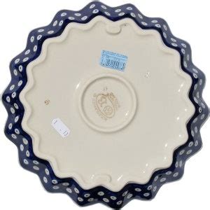 Quiche Scalloped Pie Dish Polish Pottery From Zaklady In Polka Dot