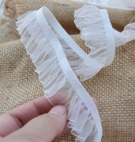 White Tulle Elastic Stretch Lace Trim Ruffled Trim Pleated Etsy