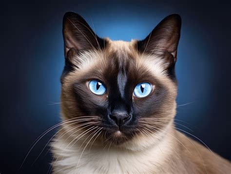 Striking Portrait of a Siamese Cat with Blue Eyes in Amber Evening ...