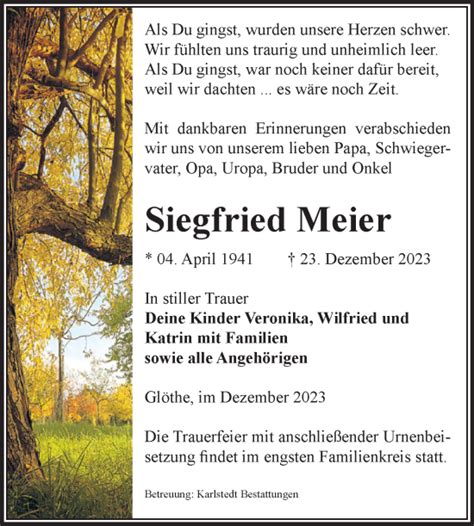 Traueranzeigen Von Siegfried Meier Abschied Nehmen De