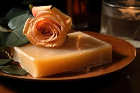 Premium Photo Bar Of Handmade Soap With Flowers Generative Ai