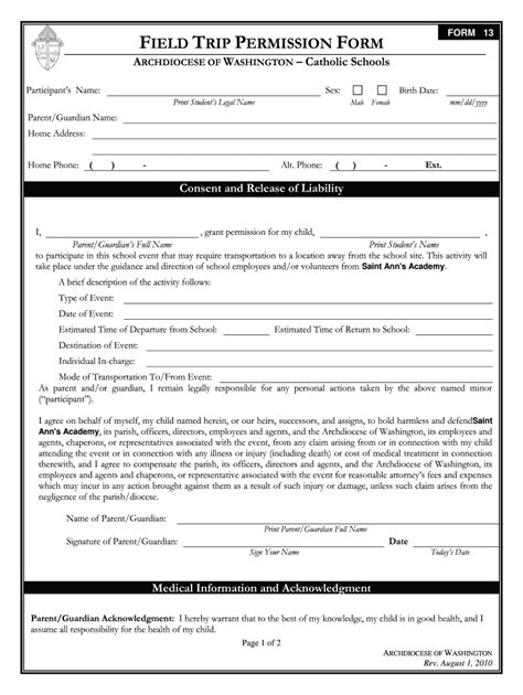 Fillable Online Field Trip Permission Form Fax Email Print Pdffiller