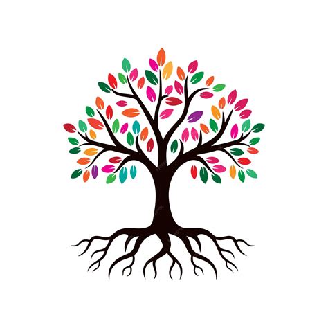 Premium Vector Tree With Colorful Leaves And Roots Vector Modern And