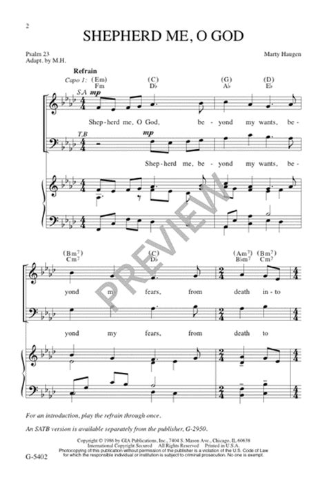 Shepherd Me O God By Marty Haugen 2 Part Sheet Music Sheet Music Plus