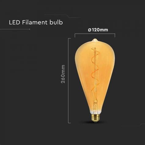 V Tac Led Bulb W Filament Spiral St K Amber Glass Sku