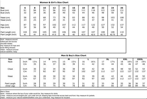 School Uniform Size Chart Australia