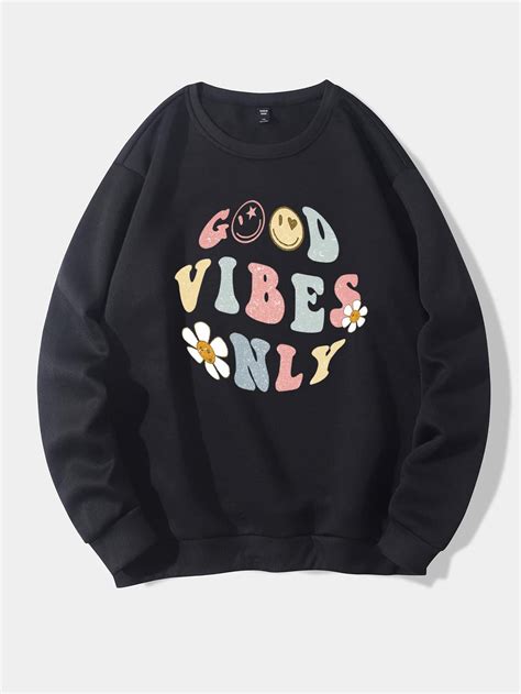 Plus Slogan Graphic Thermal Lined Sweatshirt Sweatshirts Print