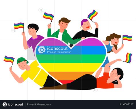 Lgbt Pride Month Concept Vector Illustration Cartoon Young Group Of Lover People Standing