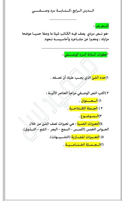 موضوعات التعبير الكتابي فى اللغة العربية للصف السادس الإبتدائي الترم