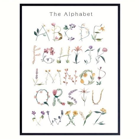 1pc Canvas Poster Wildflower Alphabet Educational Prints Wall Art For