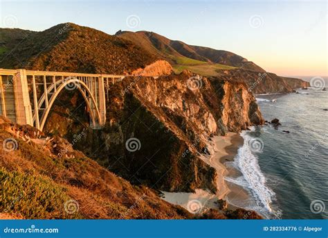 Bixby Bridge and Coast of California at Sunset Stock Photo - Image of ...