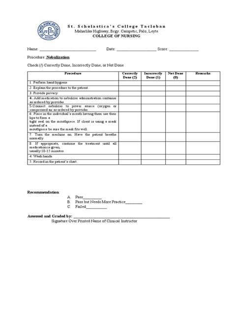 PROCEDURE CHECKLIST ON NEBULIZATION | PDF