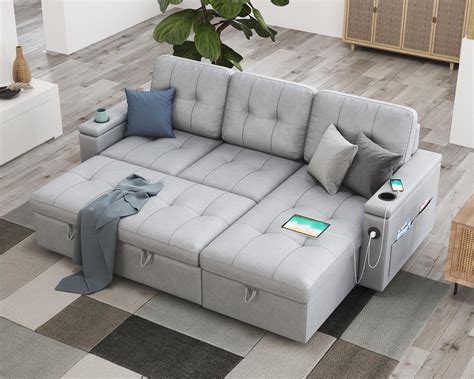 Papajet Convertible Couch Sleeping 84" Sofa Bed with 2 USB, Cup Holders