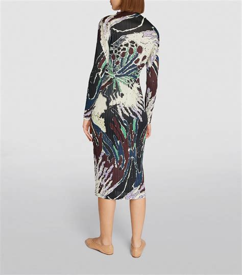 Womens Pleats Please Issey Miyake Black Frosty Forest Midi Dress