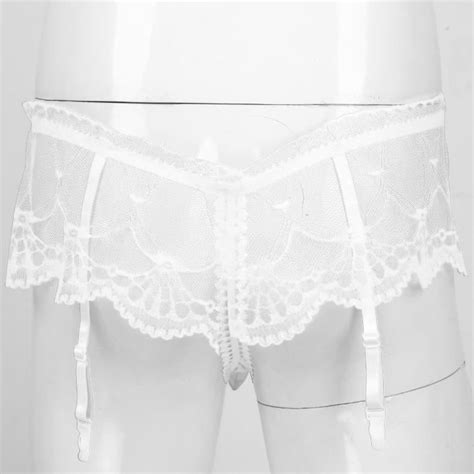 Freebily Homme Sexy Sissy Lingerie Slip String Transparent Jarretière Tanga Thong Ensemble Sous