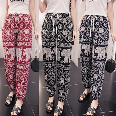 Bohemian Cotton Thai Elephant Pants Harem Summer Casual Boho Beach Pants Women Wide Leg Pants