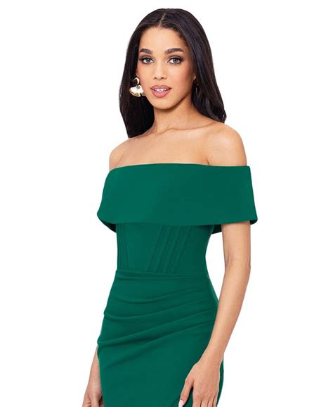 Betsy And Adam Womens Off The Shoulder Front Slit Gown Macys