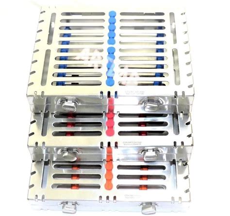 3 German Dental Autoclave Sterilization Cassettes Box For 10 Instruments Red Orange Blue Cynamed