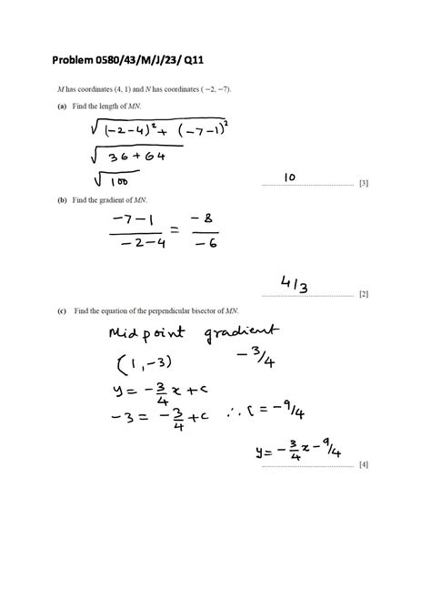 Solution Igcse Paper 4 Coordinate Geometry Problem 0580 43 M J 23